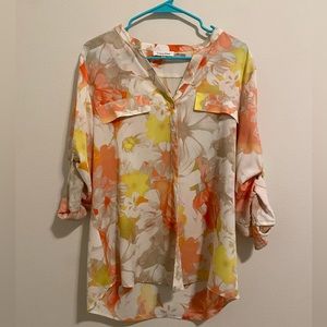 Calvin Klein women’s floral button down blouse. XL.